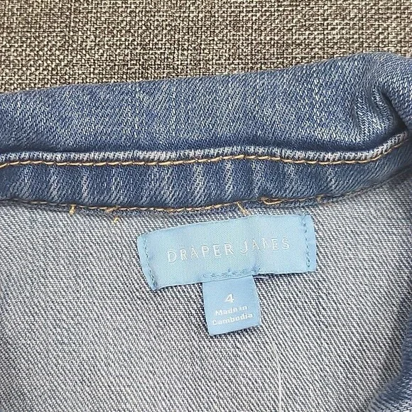 Draper James Women's Blue Short Sleeves Button Front Denim Dress Pockets Size 4 - Picture 4 of 8